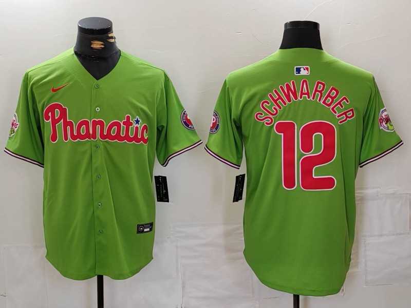 Mens Philadelphia Phillies #12 Kyle Schwarber Green With Patch Stitched Cool Base Nike Jersey